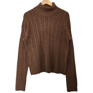 French Connection Cable Knit Mock Neck Sweater Chocolate Brown Size XL